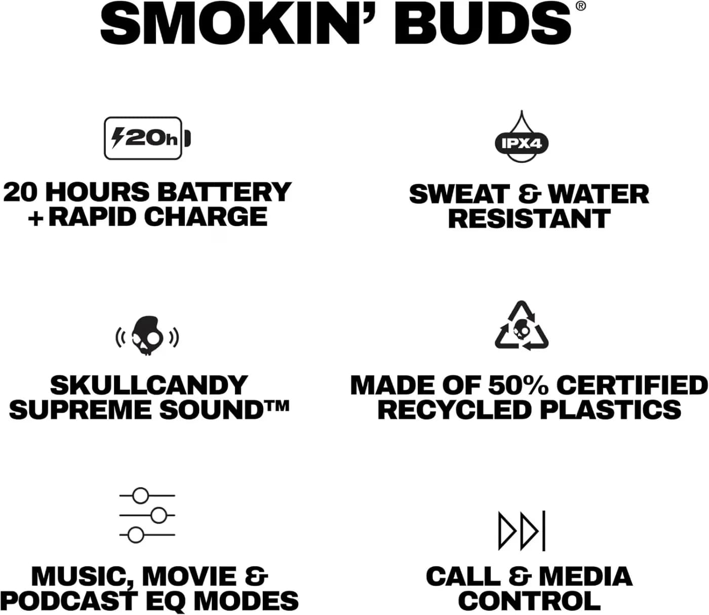 Auriculares inalámbricos con aislamiento de ruido Skullcandy Smokin’ Buds - Midnight Smoke — imagen 2